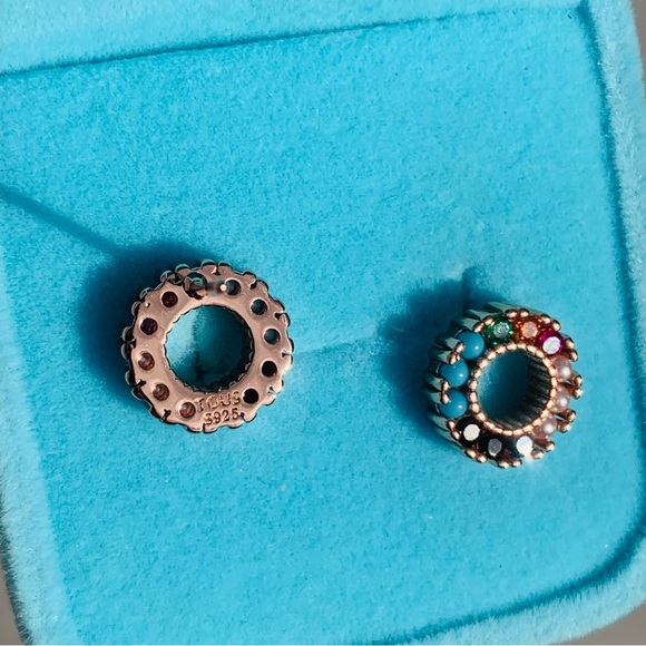 Tous Multicolor Big Circle Beaded Round Doughnut Spanish Bear Earrings Pin Stud - Picture 8 of 16